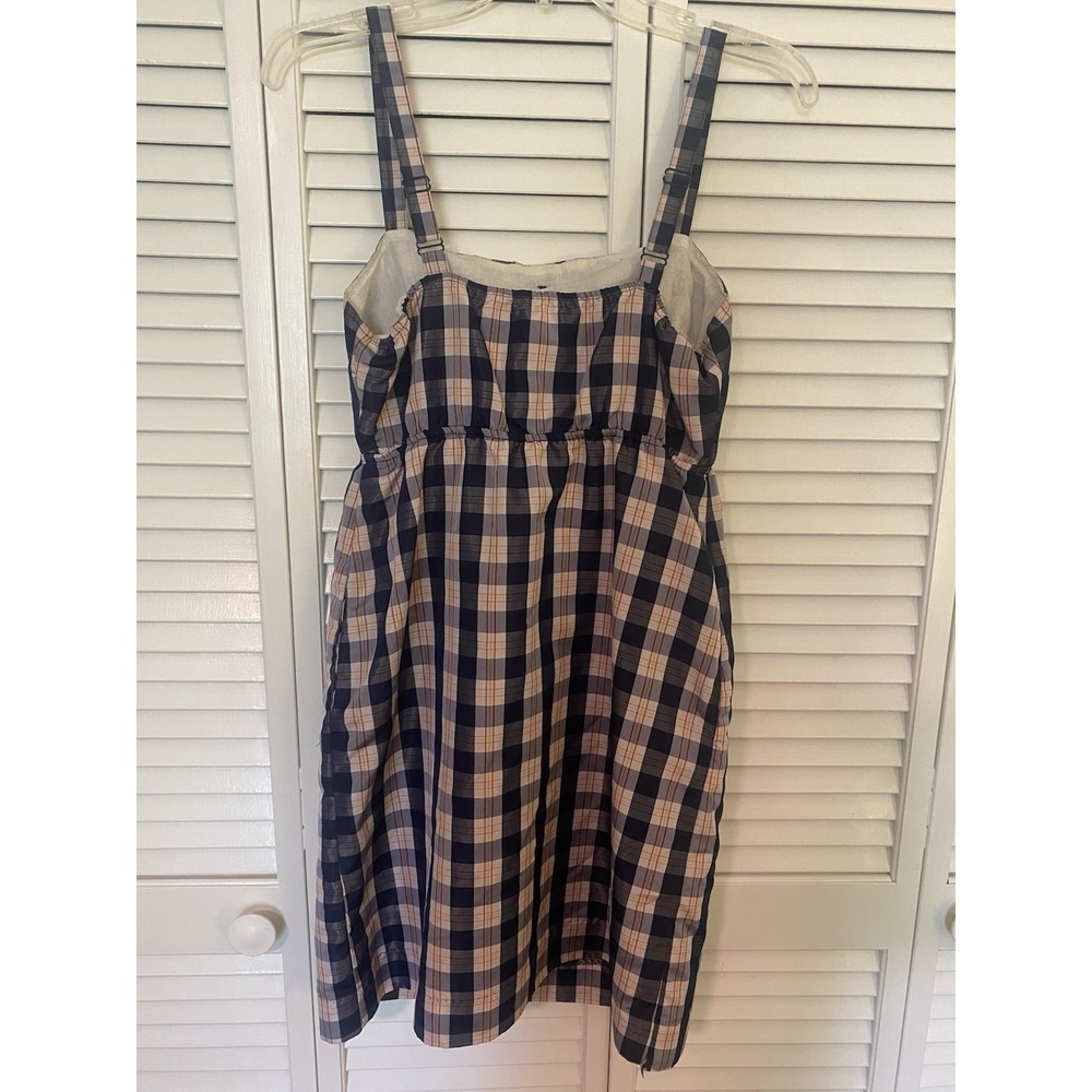 Anthropologie Maeve XS Plaid Mini Dress Blue Pink Cottagecore Preppy Pinafore - Picture 3 of 9